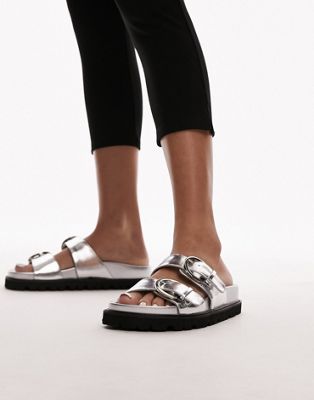 Topshop Jaden sandal with buckle detail in silver TOPSHOP