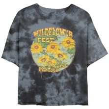 Juniors' Wildflower Fest Poster Crop Top Bombard Wash Graphic Tee Unbranded