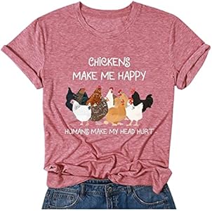 Women's Letter Print Short Sleeves Casual Tops Funny Chicken Graphic T-Shirt BAOKUAN