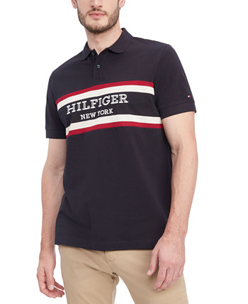Мужская рубашка-поло стандартного кроя в полоску с цветными блоками и монотипией с вышитым логотипом Tommy Hilfiger