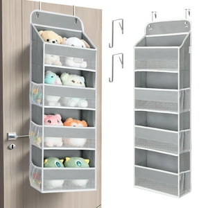 HioHa Over the Door Organizer, 4-Tier Hanging Closet Bathroom Storage with 6 Mesh Side Pockets, Wall Mount Toy Stuffed Animal Storage for Baby Essentials, Nursery, Bedroom, Bathroom, Dorm HioHa