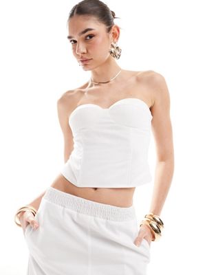4th & Reckless linen look sweetheart neck bandeau corset top in white - part of a set 4TH & RECKLESS
