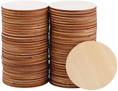 60 Pack 4 Inch Wood Circles for Crafts Unfinished Wood Rounds Wooden Cutouts for Crafts, Wooden Circles for Kids Painting, Wood Burning Blank Wood Slices for Coasters Home Decor Phinicco