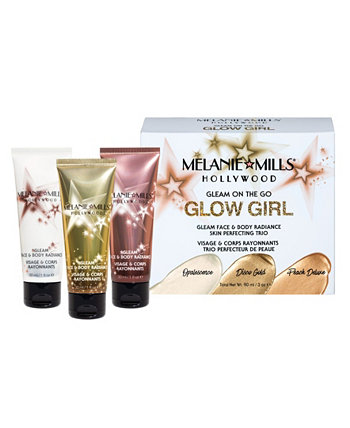 Женский комплект для сияния лица и тела Gleam On The Go Glow Girl, 3 предмета Melanie Mills Hollywood