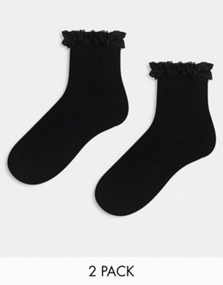 Две пары черных носков с оборками ASOS DESIGN ASOS DESIGN