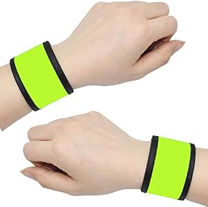 LED Slap Bracelets Light Up Armbands Glow in The Dark Fashing Wristbands Wrist Bands Safety Reflective Running Gear Lights for Runners Walkers Walking Joggers Jogging, Fits Men Women Kids (2-Yellow) Amnquerxus