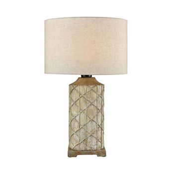 24.5" Gray and Brown Sloan Outdoor Table Lamp with Natural Linen Shade Contemporary Home Living