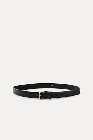 LEATHER BELT WITH SQUARE BUCKLE Zara