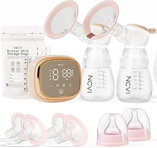 NCVI Double Electric Breast Pump 8102, Upgraded 4400mAh Battery with Night Light, Portable Breast Pump for Breastfeeding, 4 Modes & 9 Levels, LED Display, With 8 Flanges, Breastmilk Bags, Nursing Pads NCVI