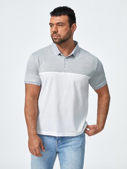 Extended Sizes для мужчины Рубашка-поло двухцветный SHEIN