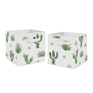 Cactus Floral Pink Green Fabric Storage Bins (Set of 2) by Sweet Jojo Designs Sweet Jojo Designs