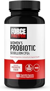 FORCE FACTOR Probiotic for Women 50 Billion CFU, Women’s Probiotic for Digestive Health, Immunity, and Vaginal Health, 10 Strains with Lactobacillus Acidophilus, Vegan, 60 Capsules Force Factor