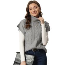 Женский жилет без рукавов, однотонный вязаный пуловер, водолазка, шерстяной жилет, повседневный свитер ALLEGRA K