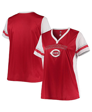 Women's Red and White Cincinnati Reds Plus Size V-Neck Jersey T-shirt Profile
