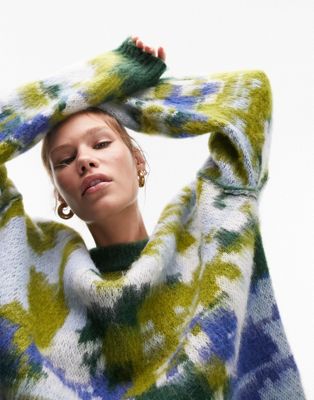 Разноцветный вязаный свитер оверсайз с абстрактным принтом Topshop TOPSHOP