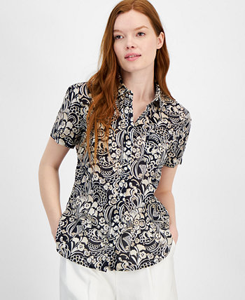 Women's Cotton Floral-Print Short-Sleeve Shirt Tommy Hilfiger