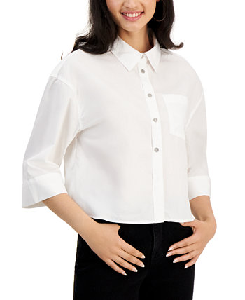 Женская хлопковая укороченная рубашка с одним карманом DKNY