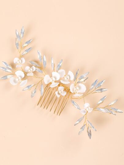 Заколка для волос с искусственным жемчугом & с цветком свадебный SHEIN