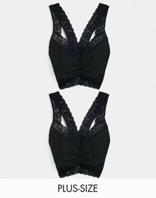 Simply Be 2-pack bralette with lace detail in black Simply Be