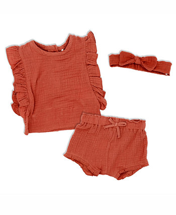 Муслиновый топ с рюшами для маленьких девочек, шорты и повязка на голову, комплект из 3 предметов Lily & Jack