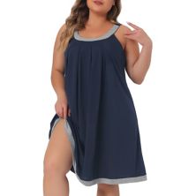 Plus Size Nightgown For Women Sleeveless Contrast Color Wide Strap Pleated Sleepwear Agnes Orinda