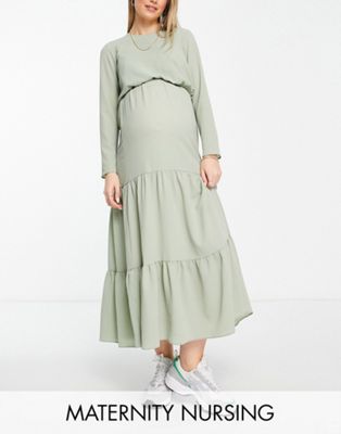 Яркое платье миди с кулиской на талии ASOS DESIGN Maternity для беременных ASOS Maternity