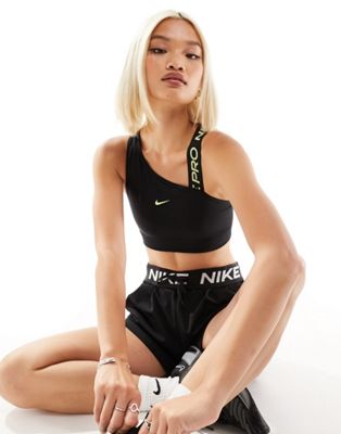 Черно-желтый спортивный бюстгальтер асимметричного цвета с галочкой Nike Pro Training Nike