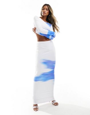 Simmi placement print maxi skirt in white and blue - part of a set Simmi Clothing
