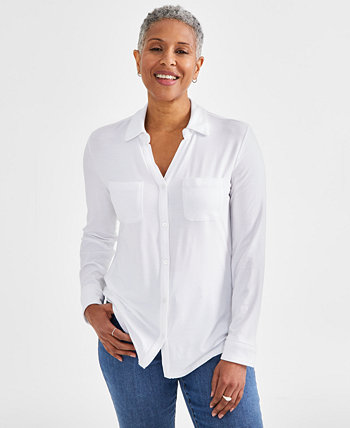 Женская трикотажная рубашка на пуговицах, созданная для Macy's Style & Co