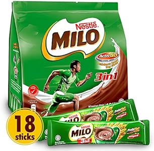 Nestle Milo 3-в-1 Шоколадный Порошок, 18 Пакетиков, Более Шоколадный и Солодовый, Быстрорастворимое Питание с Витаминами Milo