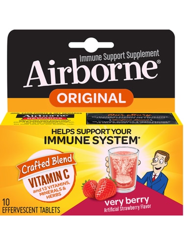 Шипучие таблетки с воздушно-капельным путем Very Berry Vitamin C &amp; E Иммунная поддержка цинка – 10 таблеток AirBorne