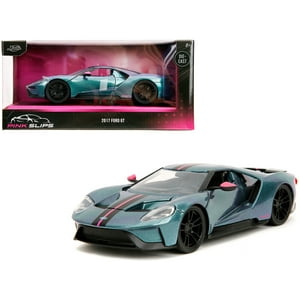 2017 Ford GT Blue Metallic with Pink and Black Stripes "Pink Slips" Series 1/24 Diecast Model Car by Jada JADA TOYS