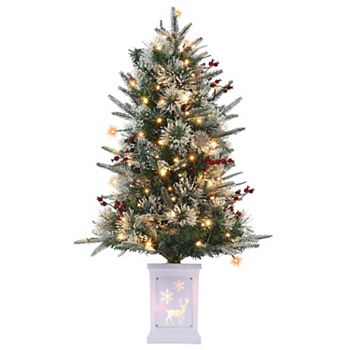 3 Ft Pre-Lit Christmas Tree, Artificial Christmas Trees with Lighting Elk Base, with 70 LED Lights GARVEE