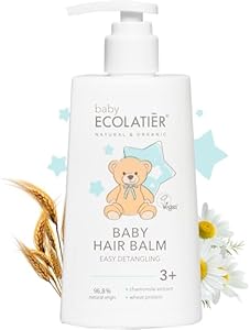 Baby Hair Balm & Conditioner - 96.8% natural ingredients - for Easy Detangling - 250ml - With Chamomile & Wheat Protein, 3+, Vegan Baby Conditioner - Softens and Nourishes Delicate Hair - 8.5 Fl Oz ECOLATIÈR