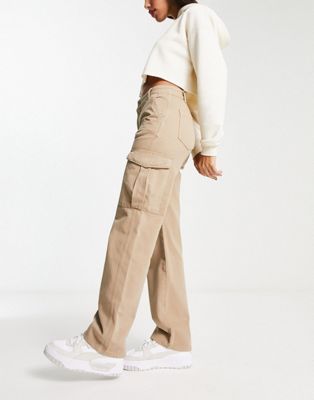 Бежевые прямые брюки карго с завышенной талией Pull&Bear Pull&Bear