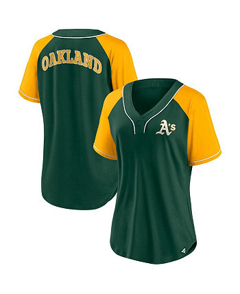 Зеленая женская футболка Oakland Athletics Ultimate Style с v-образным вырезом реглан Fanatics