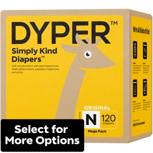 DYPER Simply Kind Diapers, Remarkably Soft, Size Newborn, 120 Count (Select For More Options) DYPER