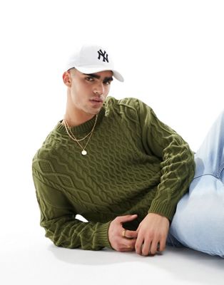 Зеленый вязаный свитер объемной вязки с напуском ASOS DESIGN ASOS DESIGN