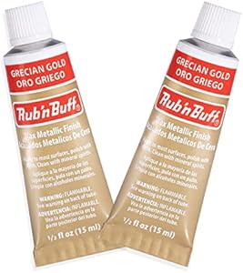 AMACO Rub n Buff Wax Metallic Finish - 2 Rub n Buff Grecian Gold 15ml Tubes - Versatile Gilding Wax for Finishing Furniture Antiquing and Restoration - Rub and Buff Colors Set of Two Amaco