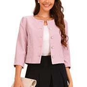 Work Office Blazer for Women's Collarless 3/4 Sleeve Lightweight Pockets Button Down Suit Blazer Allegra K