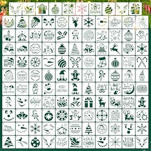 120pcs Christmas Stencils, 3x3in Reusable Merry Xmas Ornament Templates Winter Snowflakes Holiday Stencils for Painting on Wood Wall Door Paper Card Scrapbook Drawing Spraying DIY Crafts Decor Gosknor