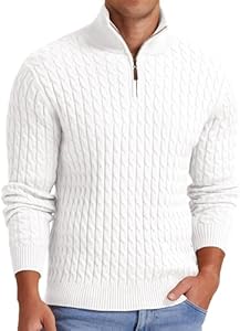 Мужской Свитер Askdeer Quarter Zip Cable Knit Mock Neck Поло Мягкий Кэжуал Пуловер с Резинкой Askdeer