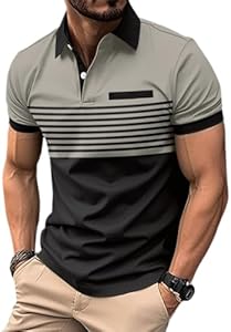 Men's Casual Polo Shirts Short Sleeve Fashion Golf Shirt Classic Striped Slim Fit T-Shirts Envmb