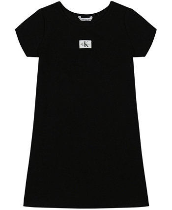 Big Girls Ribbed Bodycon Short Sleeves Logo Dress Calvin Klein