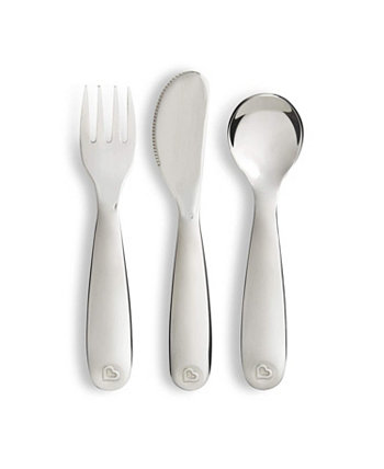 Stainless Steel Toddler Fork, Knife and Spoon Utensil Set, Polished Munchkin