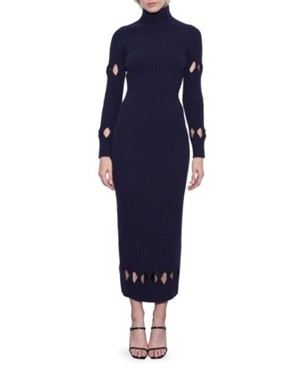 Макси-платье-свитер из смесовой шерсти в рубчик с вырезом Victoria Beckham