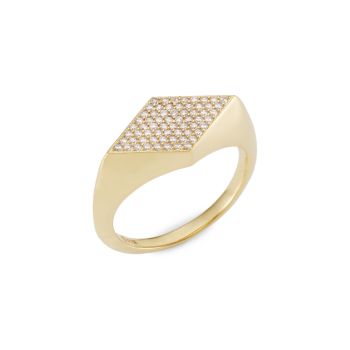 Дневное позолоченное кольцо с фианитом и бриллиантом-печаткой из 18 карат Adriana Orsini