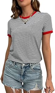 Floerns Women's Casual Striped Crew Neck Short Sleeve T Shirts Tee Tops Floerns