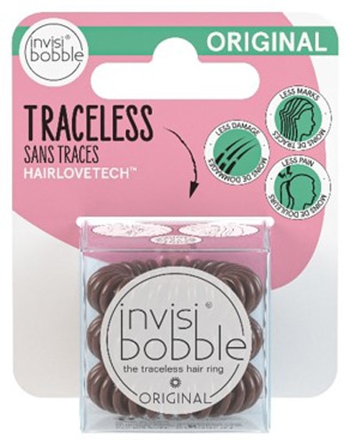 Invisibobble Original Traceless Hair Ring Hanging Pack Pretzel Brown -- 3 Rings Invisibobble