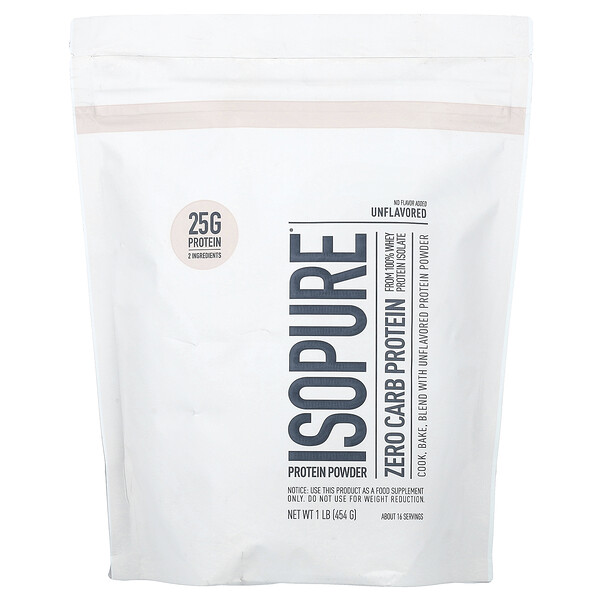 Zero Carb Protein Powder, Безвкусный, 454 г - Isopure - Протеин сывороточный Isopure